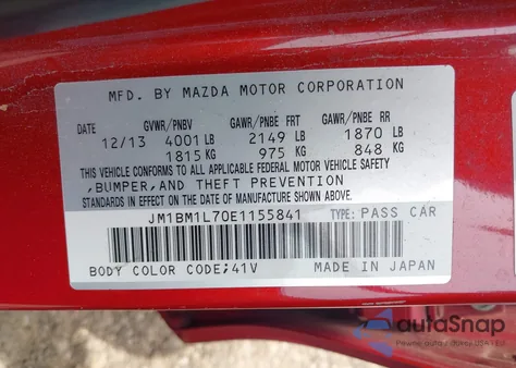 2014 Mazda Mazda3 I Touring z USA, uszkodzony, nr VIN JM1BM1L70E1155841